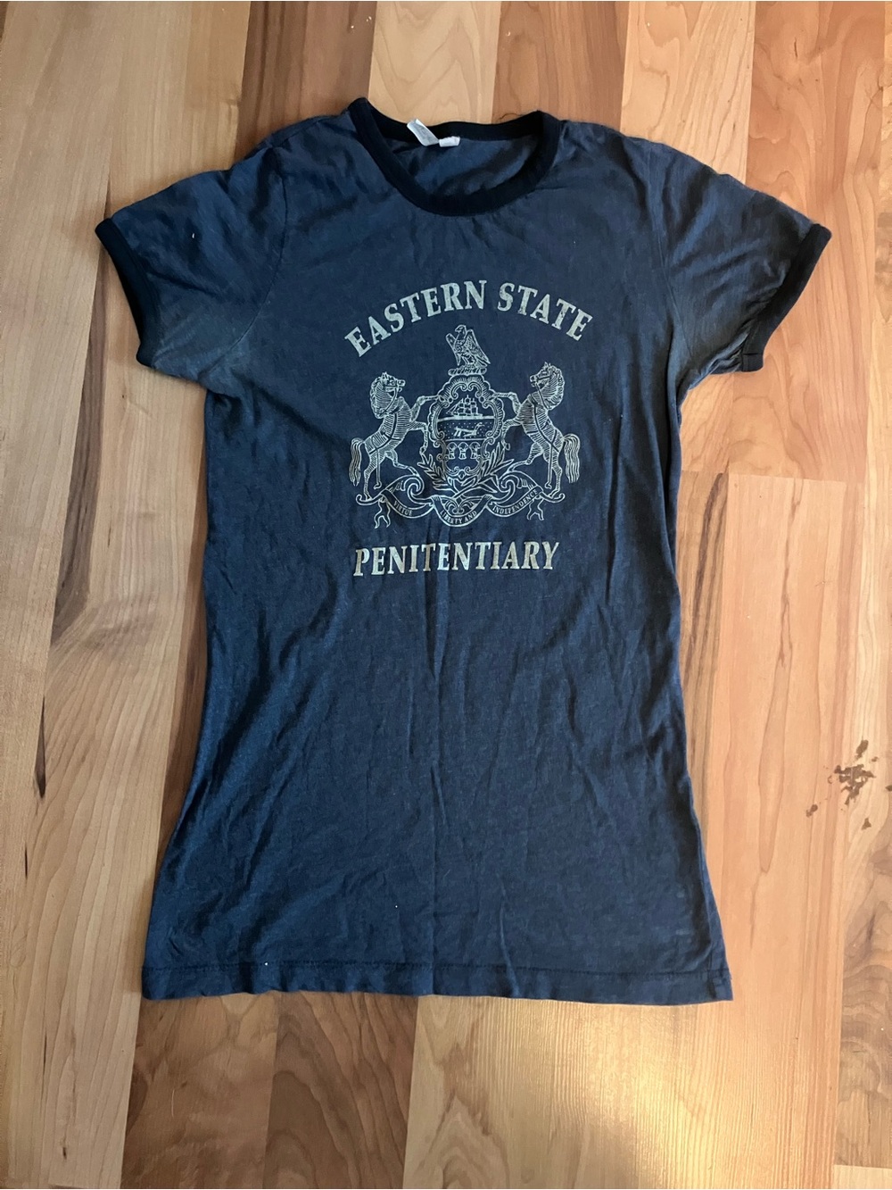 Eastern State Penitentiary Graphic Ringer  Baby Tee - Navy
